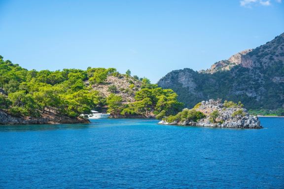 Beautiful view of Gocek (Göcek ) bays with yachts and boats, Fethiye, Turkey